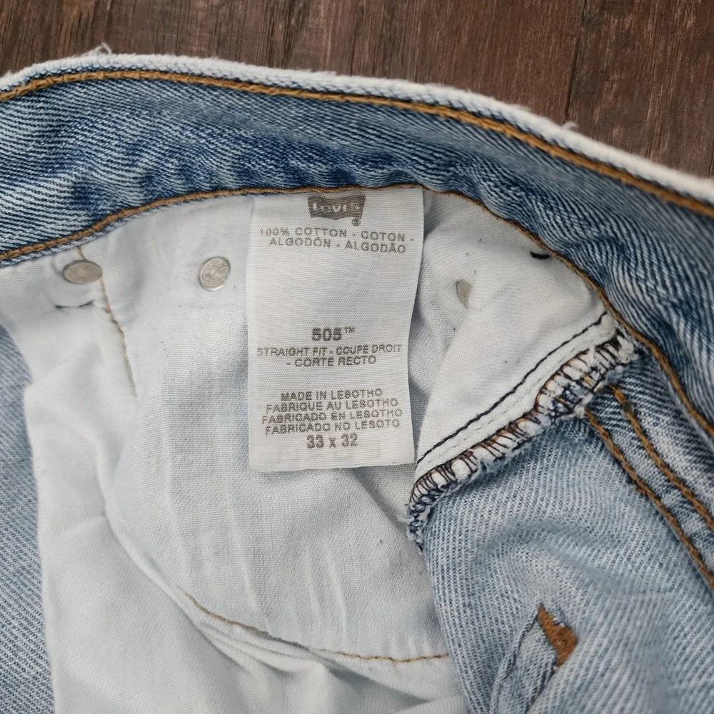 Levis 505 Straight Fit Mens Jeans Light Wash Denim Blue 33x32 Cotton Classic